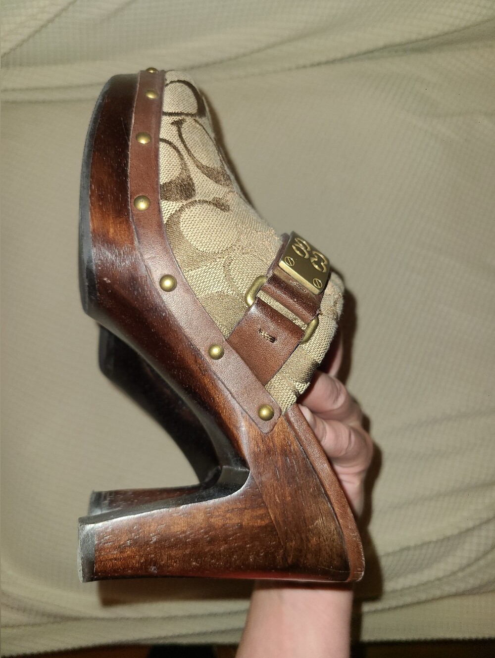 Coach Designer Ivy Vintage Studded Signature C Monogram Canvas Clog Mules Heel 7 - Picture 8 of 11